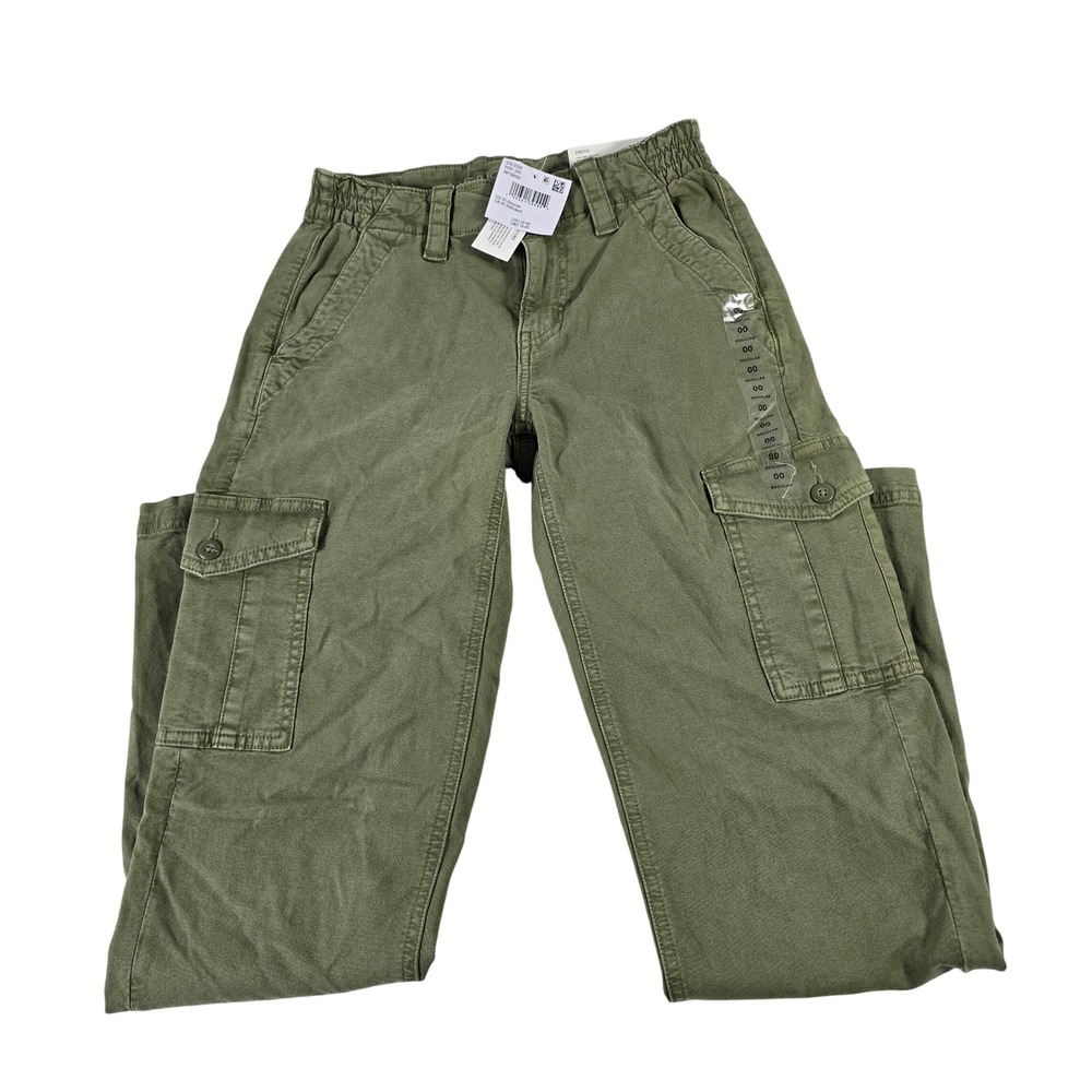 American Eagle High Rise Straight Cargo Pants Olive Green Stretch 00 Regular